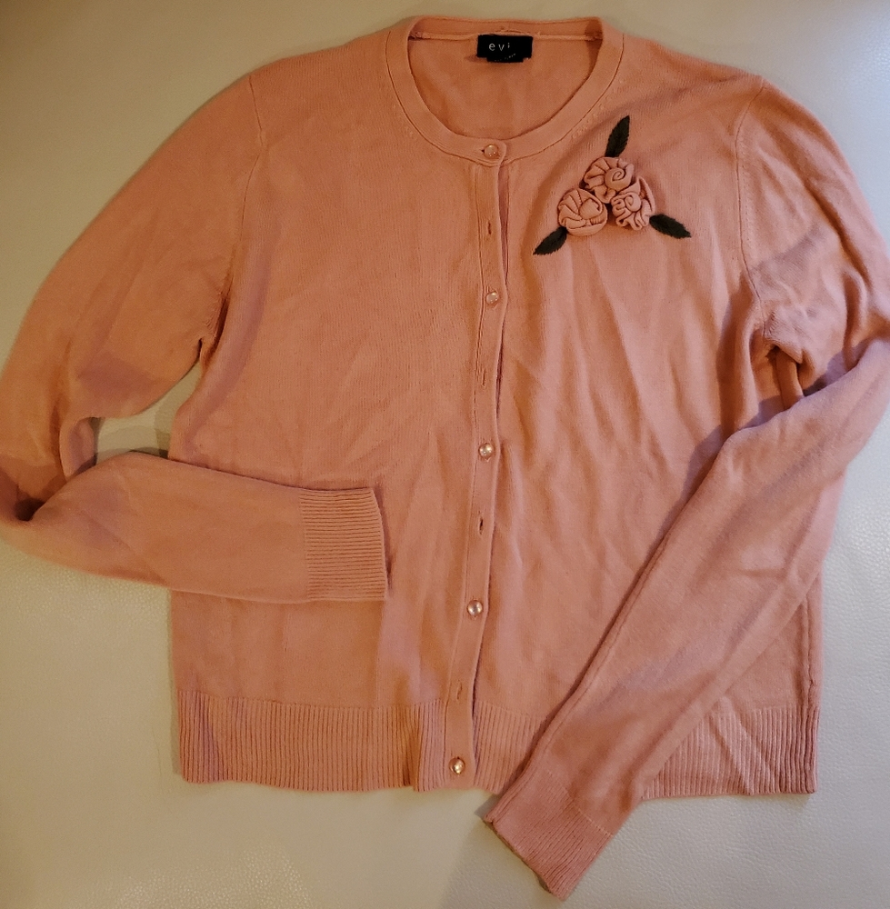 Peach Cardigan with Flower Detail
